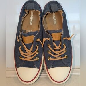 Converse Kids Blue Canvas Low-Top Sneakers with Tan Laces